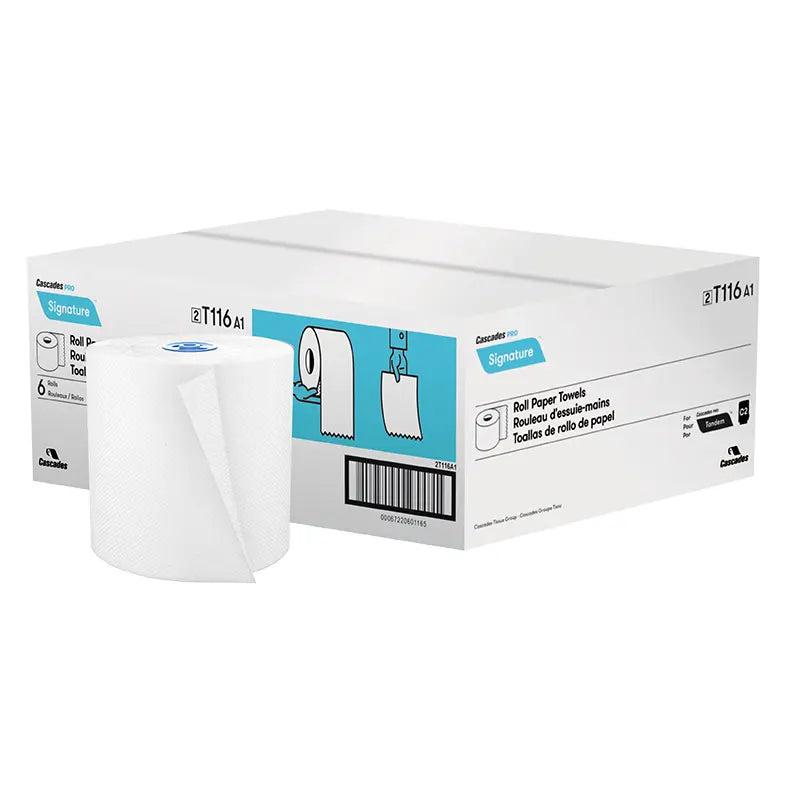 Cascades T116 Premium Roll Paper Towel (1-Ply, White TAD, 775ft), 6 Rolls