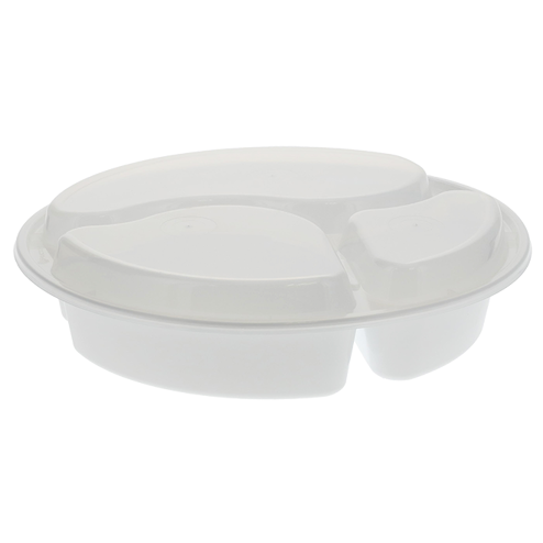 Round 9in PP 3-Comp Container & Lid (33oz, Premium), 150 Count