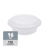 Round 6in PP Container & Lid (16oz, Standard, White), 150 Count