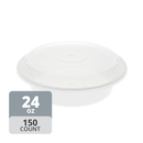 Round 7in PP Container & Lid (24oz, Standard, White), 150 Count
