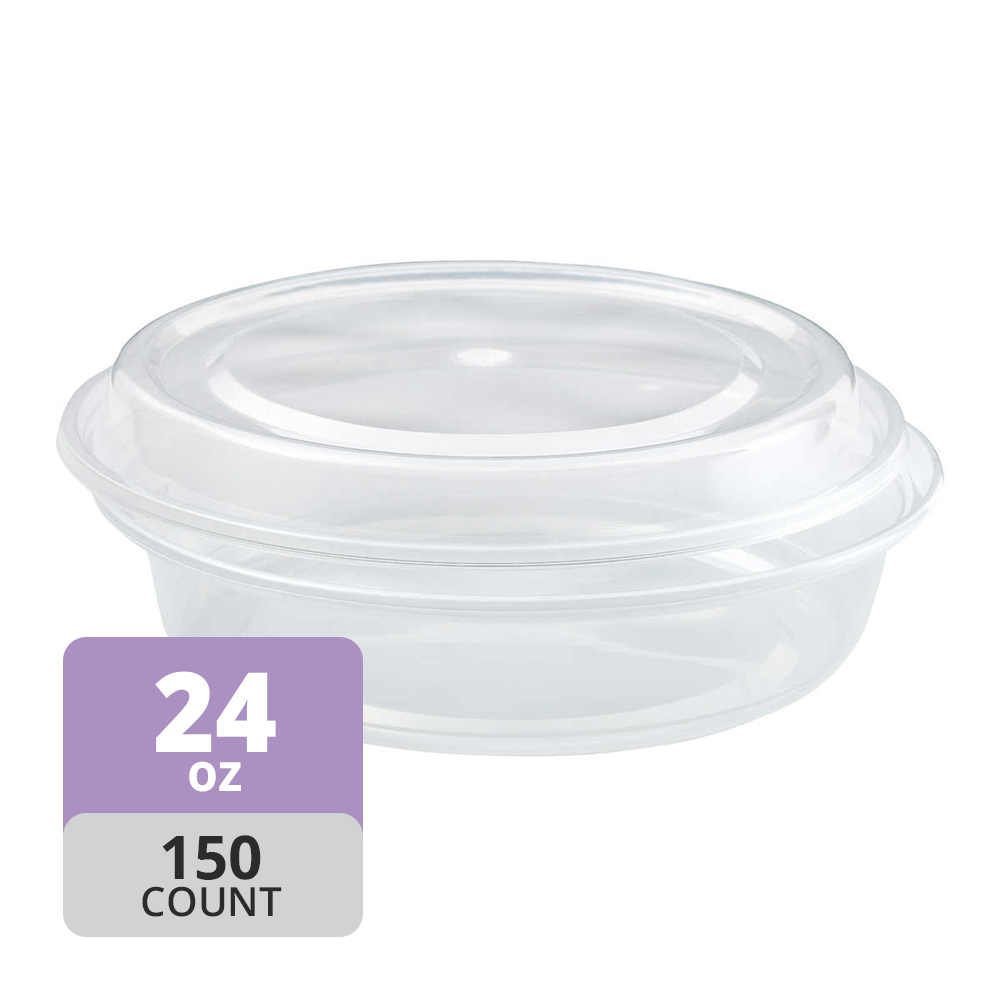 Round 7in PP Clear Container & Lid (24oz, Premium), 150 Count