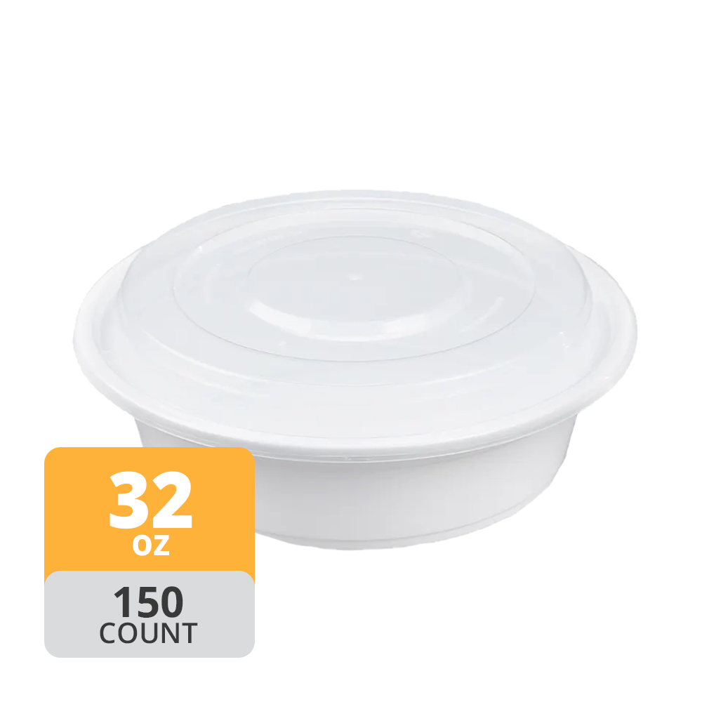 Round 7in PP Container & Lid (32oz, Premium), 150 Count