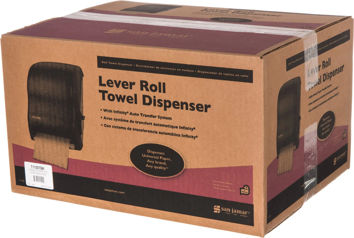 San Jamar Lever Hand Towel Roll Dispenser (Single Roll, Universal, Black) 1 Count