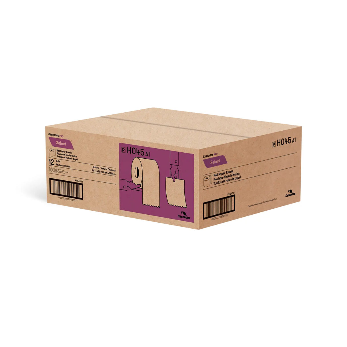 H045 Roll Paper Towel (1-Ply, Natural, 425ft), 12 Rolls