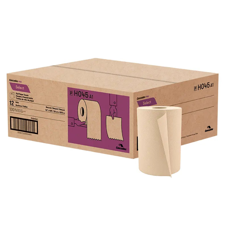H045 Roll Paper Towel (1-Ply, Natural, 425ft), 12 Rolls