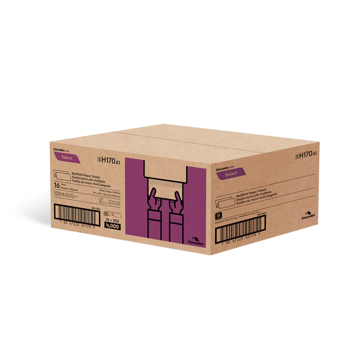 H170 Multifold Hand Towel (1-Ply, White), 4000 Sheets