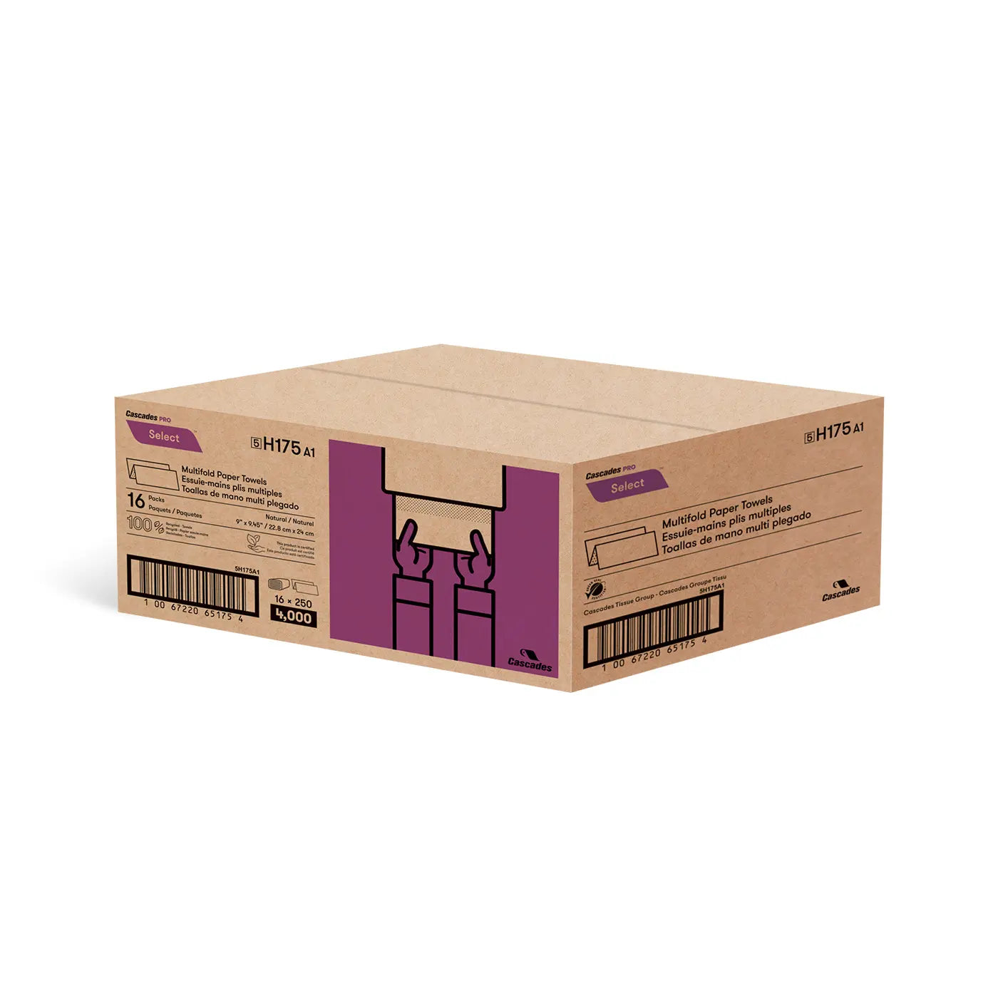 H175 Multifold Hand Towel (1-Ply, Natural), 4000 Sheets