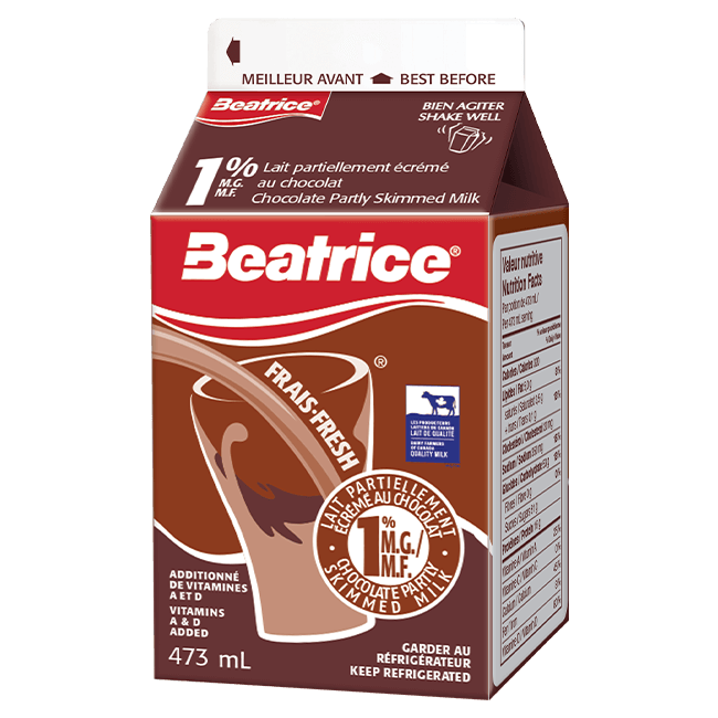 Beatrice Chocolate Milk (1%M.F., Partly Skimmed), 473mL