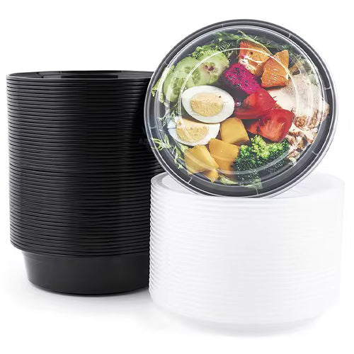 UltraBox Round 7in PP Container & Lid (24oz, Ultra, Black), 150 Count