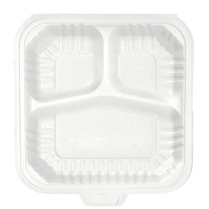 SavyPak Hinged PP Take-Out (8 x 8 x 3in, 3-Comp), 150 Count