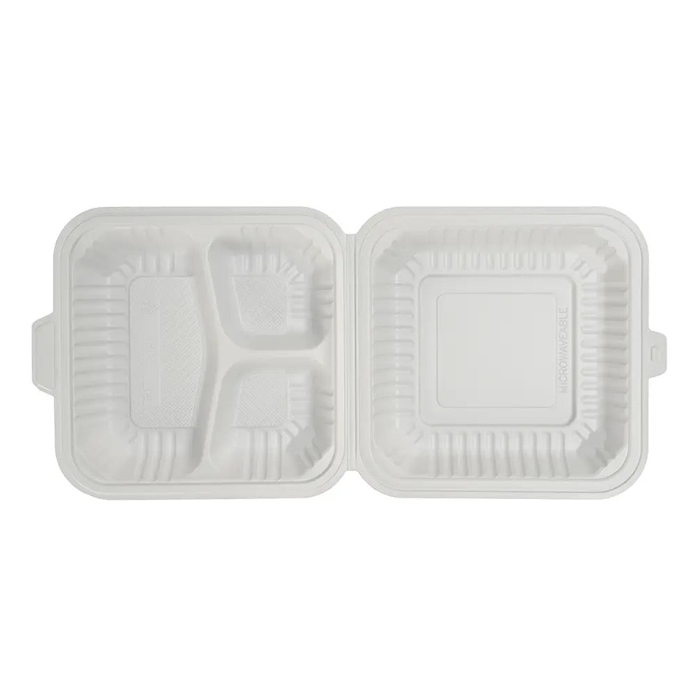 SavyPak Hinged PP Take-Out (8 x 8 x 3in, 3-Comp), 150 Count