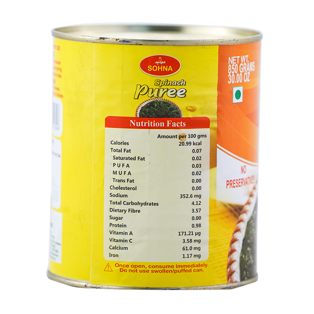 Sohna Spinach Puree 850g, 12 Count