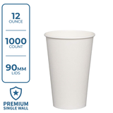 Premium Coffee Cup (12oz, Single-Wall, White) 1000 Count