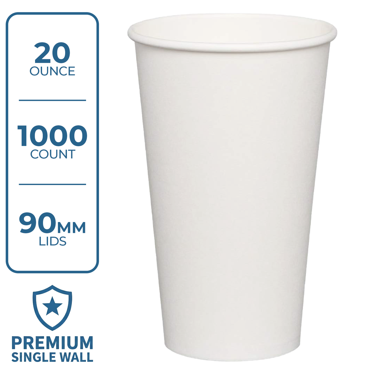 Premium Coffee Cup (20oz, Single-Wall, White) 500 Count