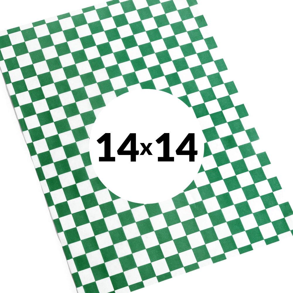 Premium Basket Liners Green Checkered (14in x 14in), 1000 Count