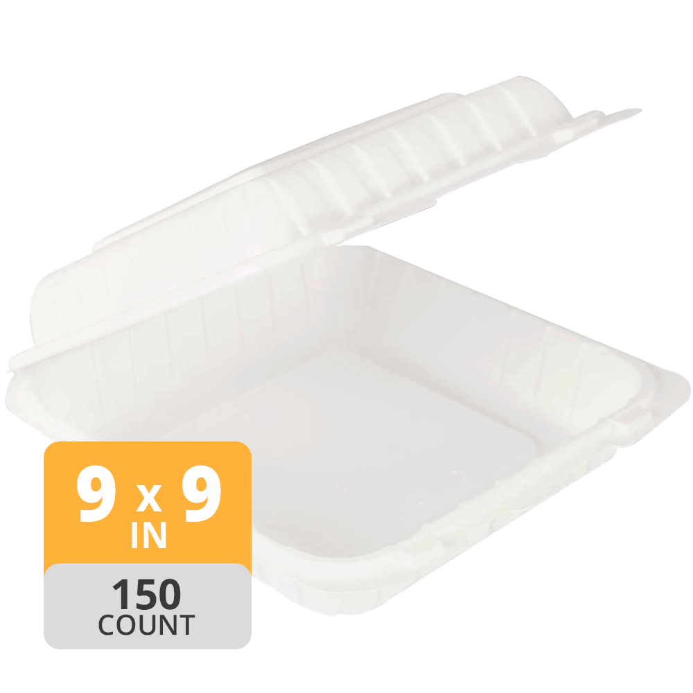 Aybak-91 Hinged PP Take-Out (9 x 9 x 3in, 1-Comp), 150 Count