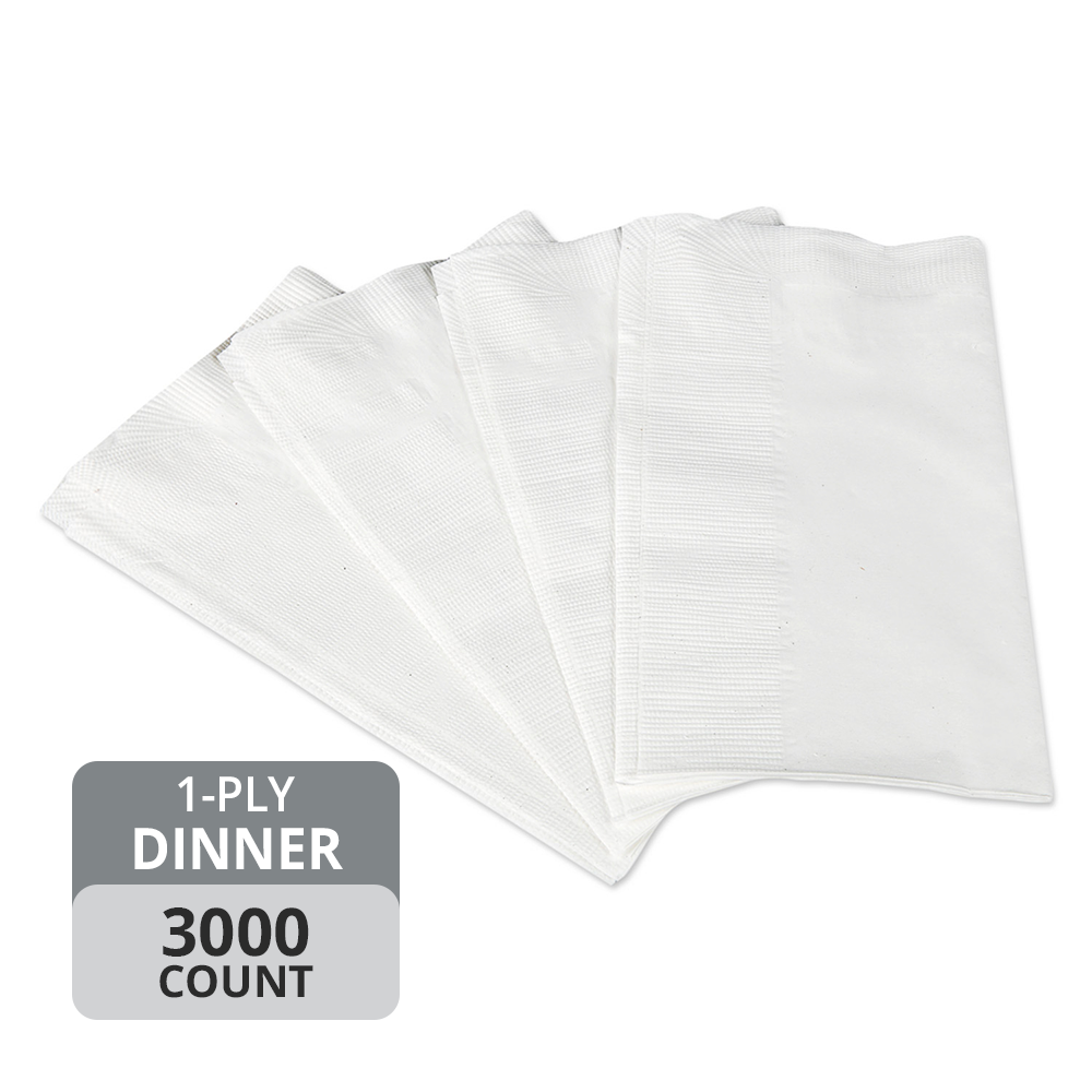 Dinner Napkins (1-Ply, White, 1/8 Fold), 3000 Napkins
