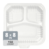 SavyPak Hinged PP Take-Out (8 x 8 x 3in, 3-Comp), 150 Count