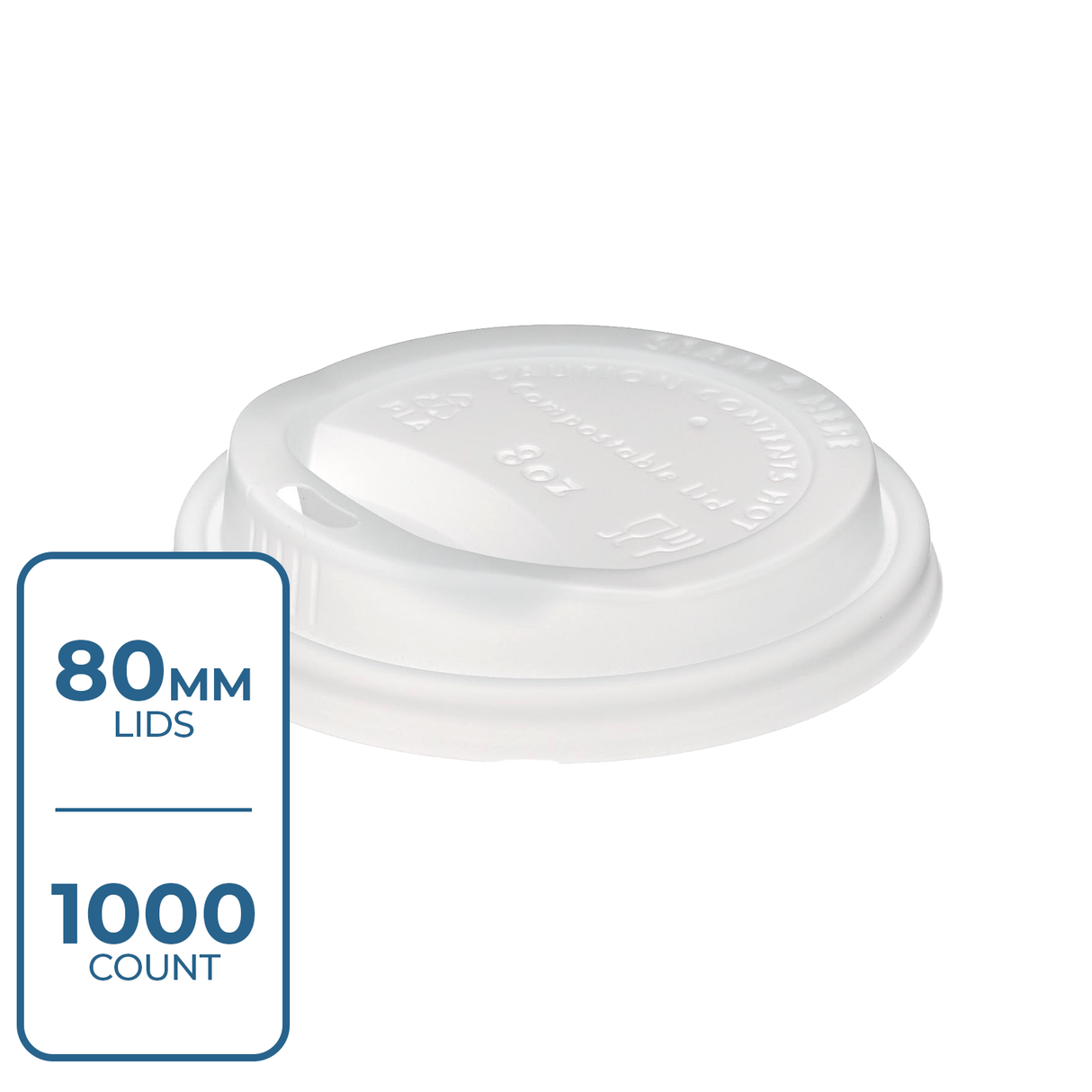 Lids - Economy Paper Cup Dome Sip PS (White, 80mm), 1000 Count