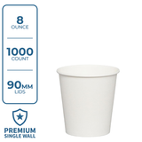 Premium Coffee Cup (8oz Squat, Single-Wall, White), 1000 Count