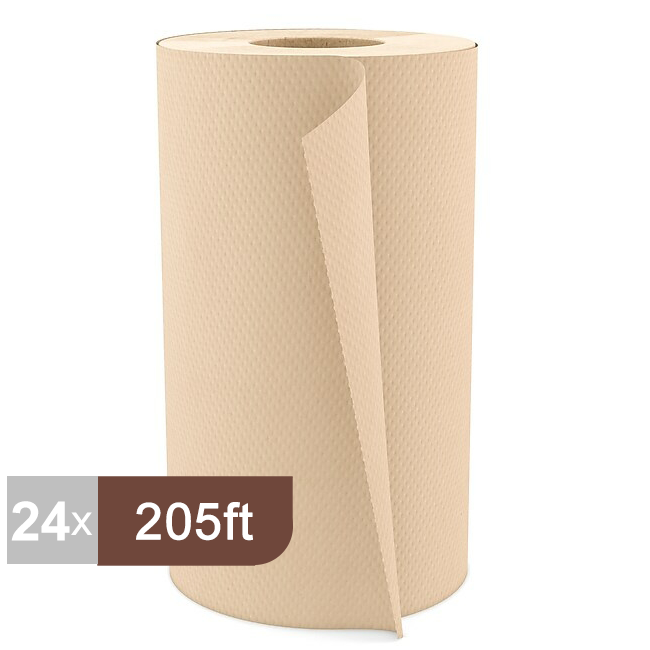 Roll Paper Towel (1-Ply, Natural, 205ft), 24 Rolls