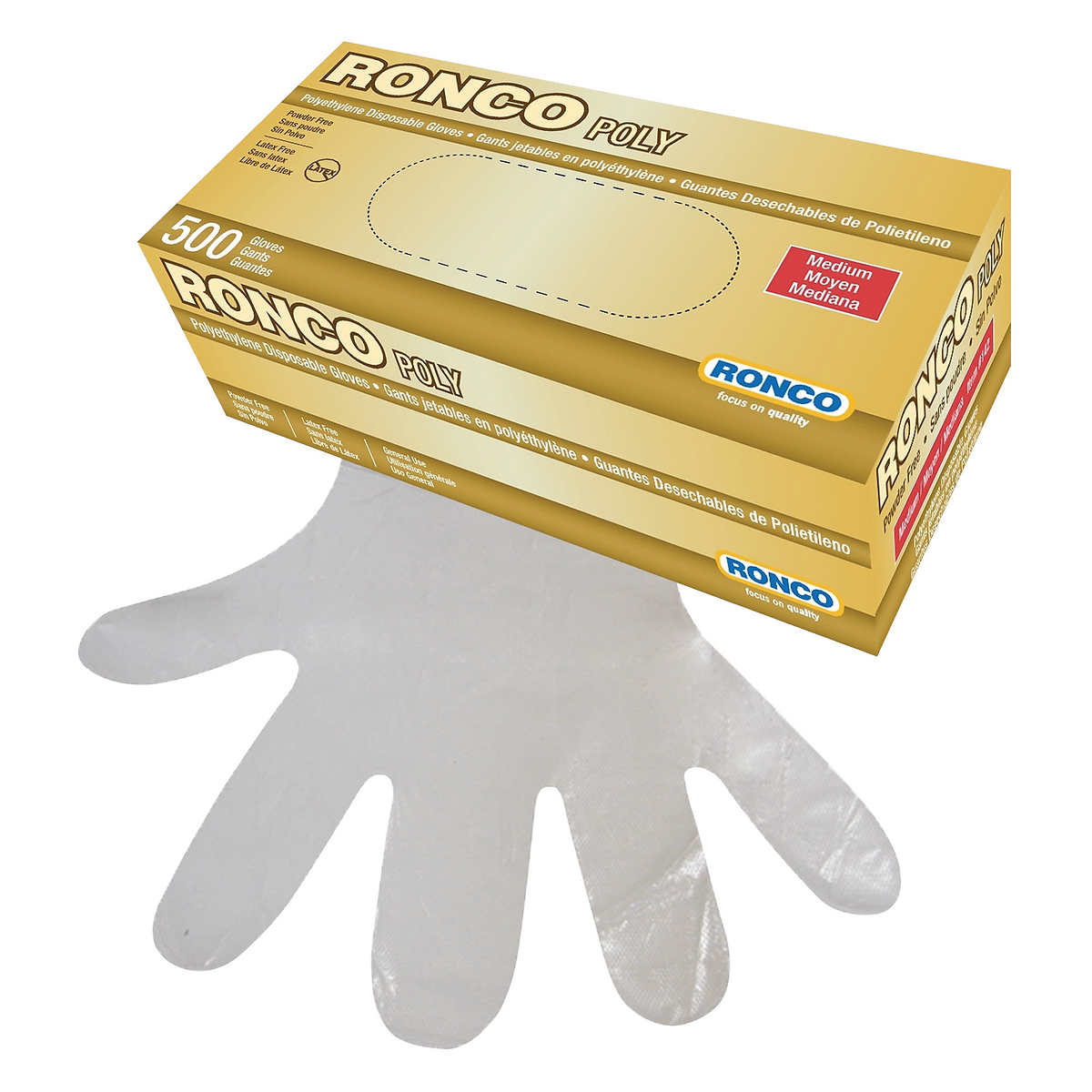 Ronco Poly Gloves Medium, 500/box