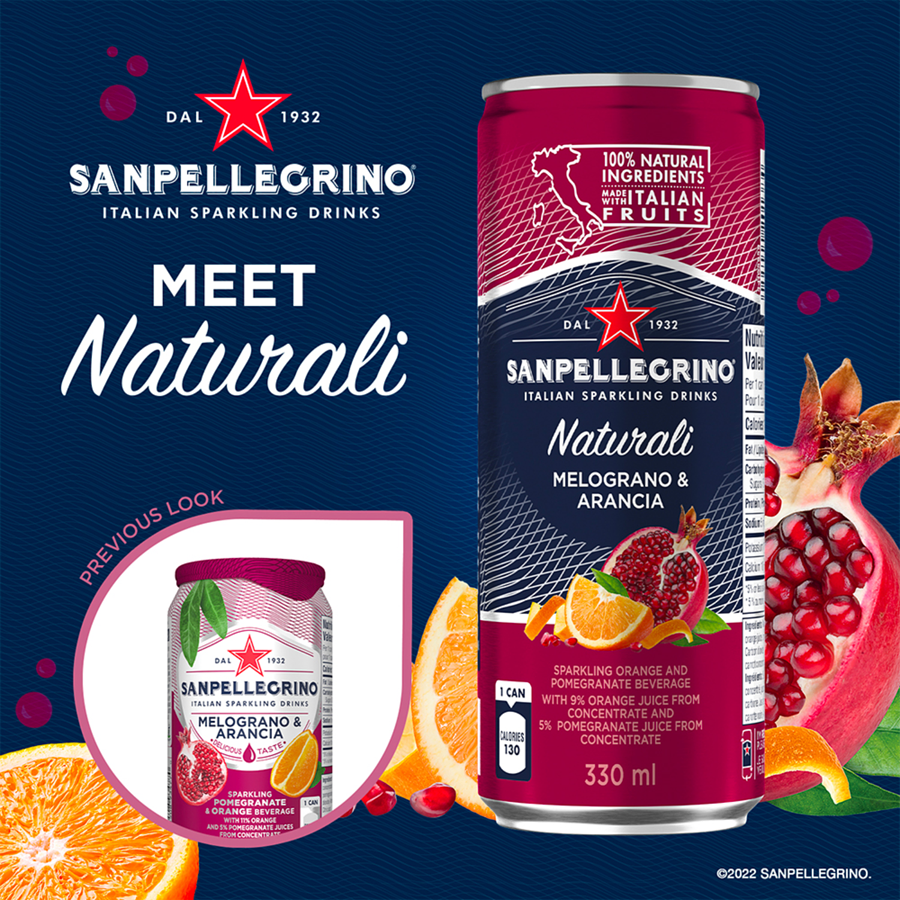 San Pellegrino Pomegranate & Orange Cans 330mL, 24 Count