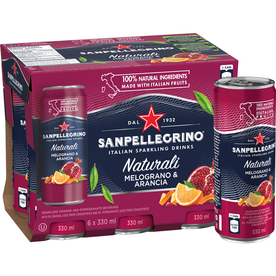 San Pellegrino Pomegranate & Orange Cans 330mL, 24 Count