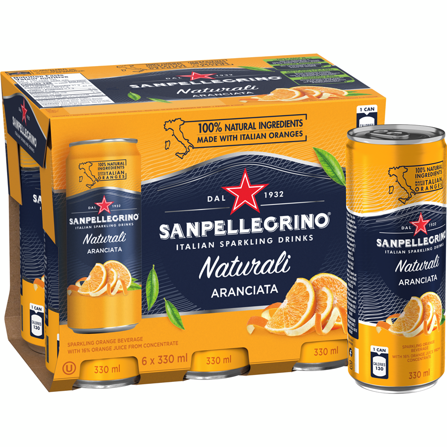 San Pellegrino Aranciata Cans 330mL, 24 Count