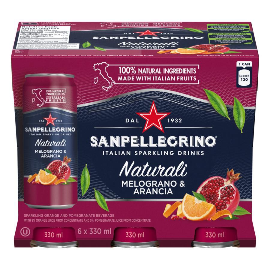 San Pellegrino Pomegranate & Orange Cans 330mL, 24 Count