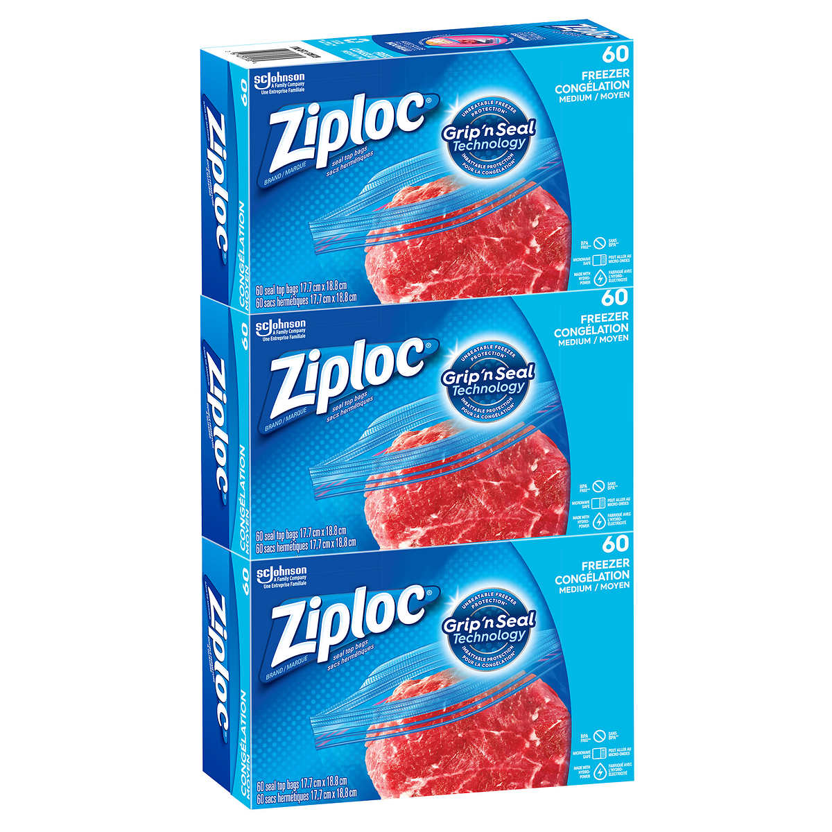 Ziploc Freezer Bags Medium, 60 Count