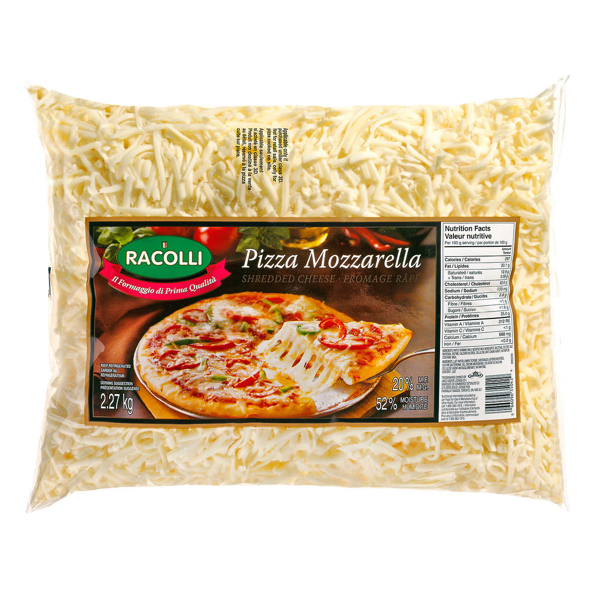 Racolli Pizza Mozzarella Shred Cheese 20%M.F. - 2.27kg